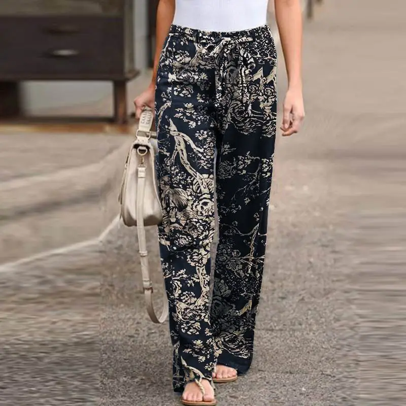 Printed Cotton Linen Trousers with Floral Pattern - Image 2
