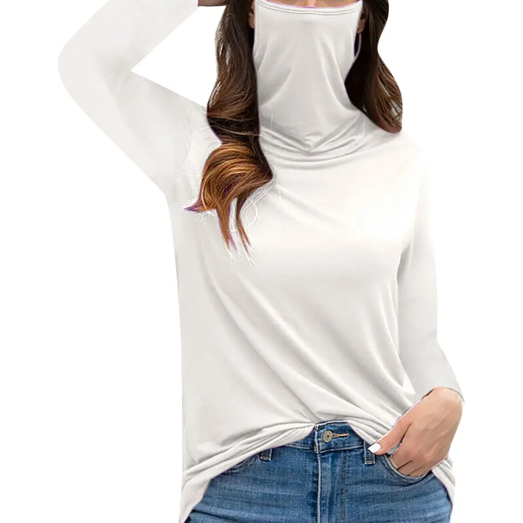 Women's Black High Collar Long Sleeve T-Shirt Top