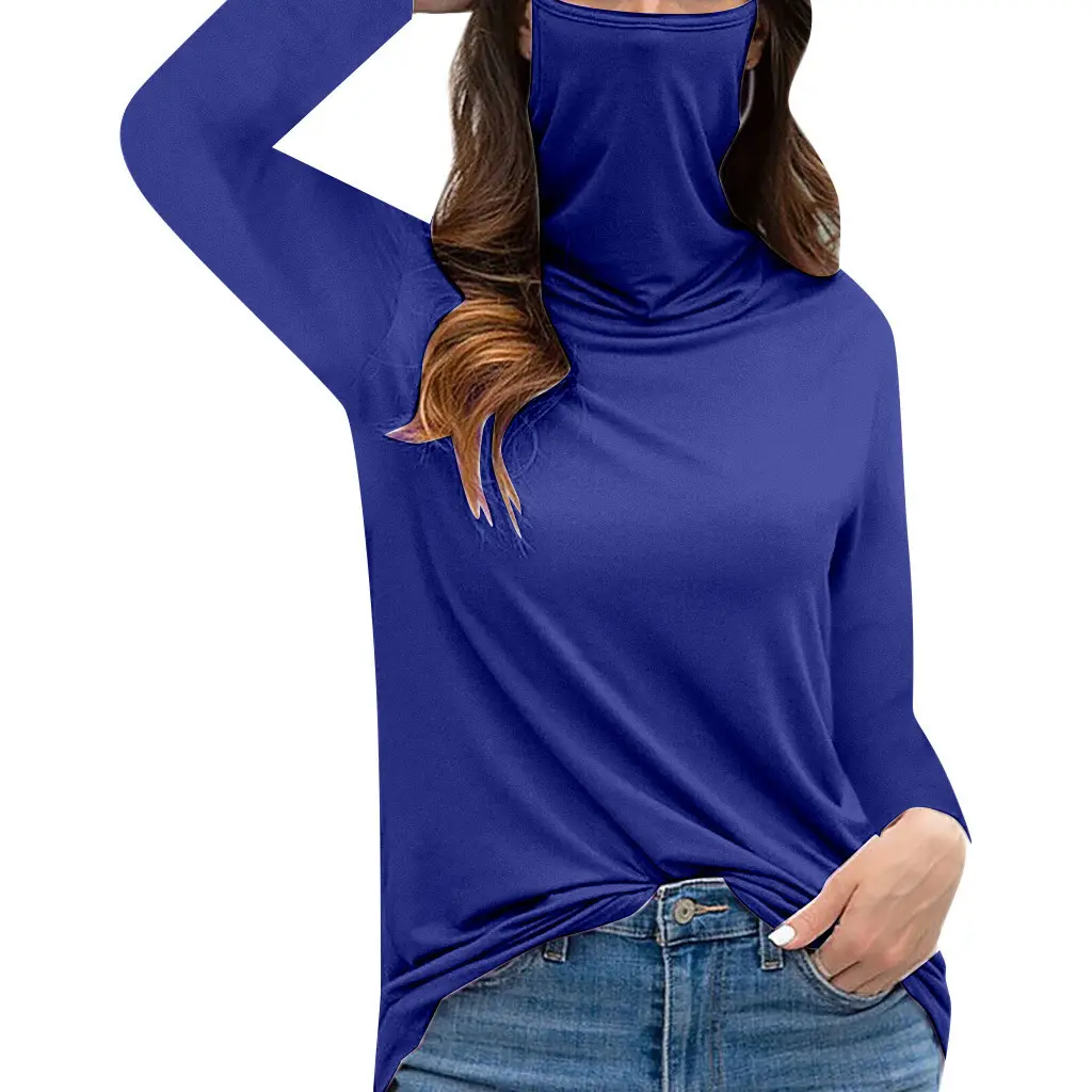 Women's Black High Collar Long Sleeve T-Shirt Top