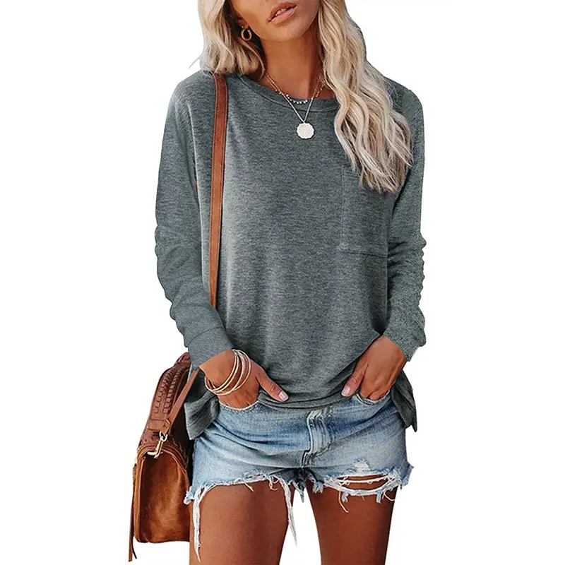 Women Green Round Neck Long Sleeve T-Shirt Casual Wear - Image 2