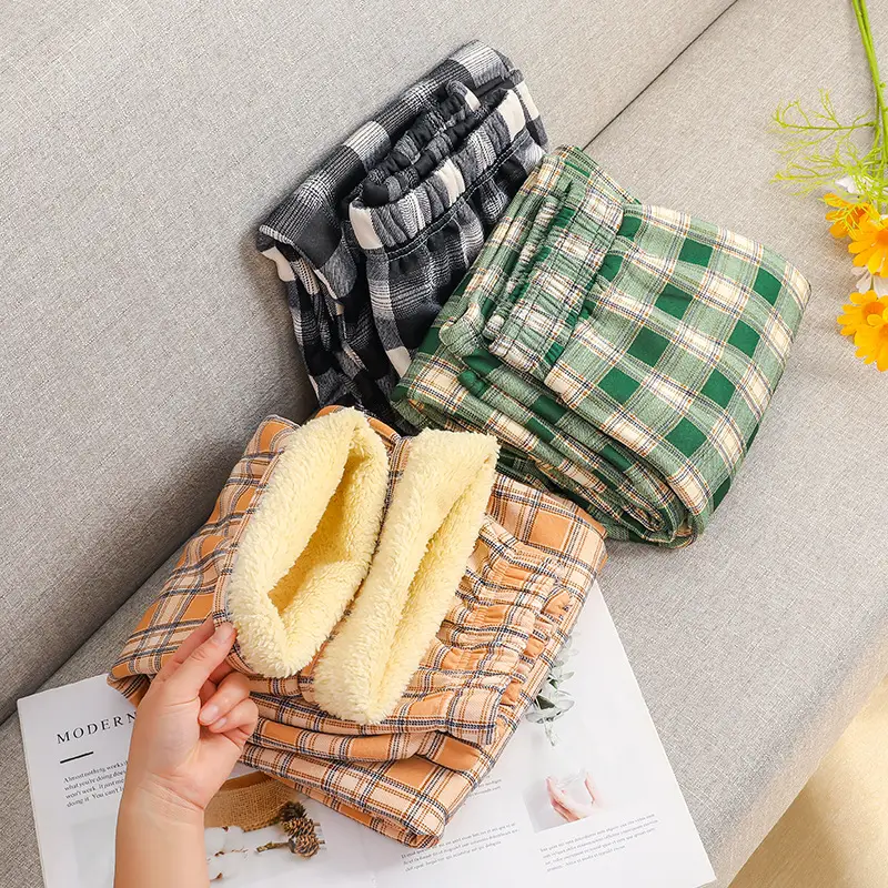 Women Plaid Velvet Pants Autumn Winter Warm Outerwear - Image 18