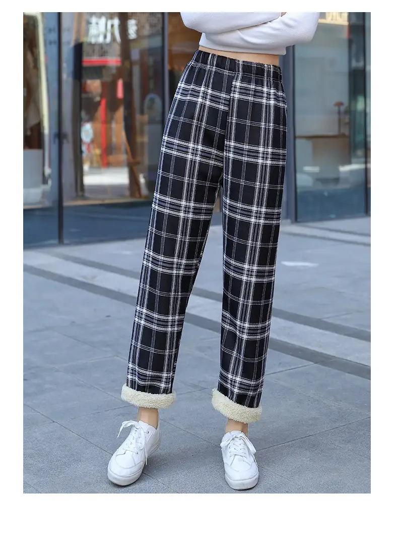 Women Plaid Velvet Pants Autumn Winter Warm Outerwear — feature 10