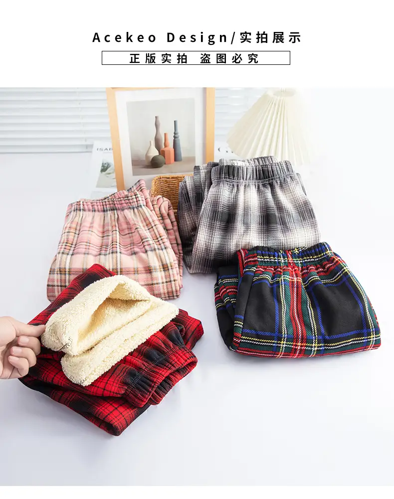Women Plaid Velvet Pants Autumn Winter Warm Outerwear — feature 21