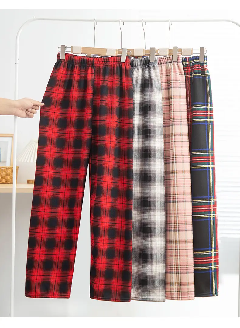 Women Plaid Velvet Pants Autumn Winter Warm Outerwear — feature 22