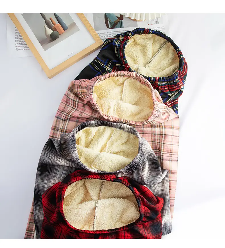 Women Plaid Velvet Pants Autumn Winter Warm Outerwear — feature 23