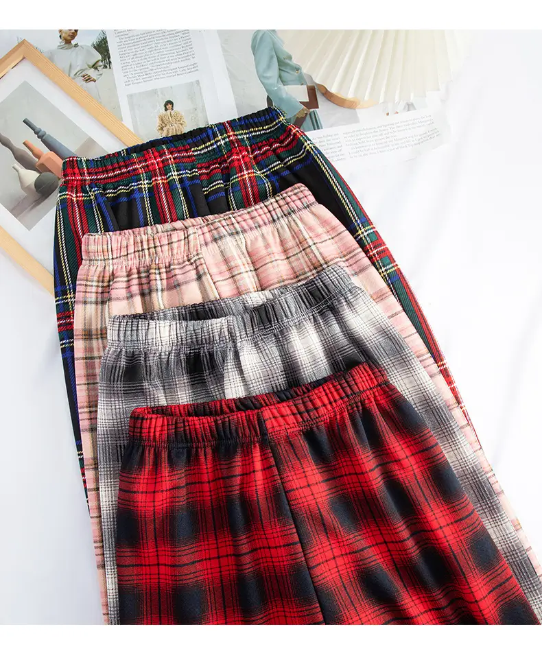 Women Plaid Velvet Pants Autumn Winter Warm Outerwear — feature 24