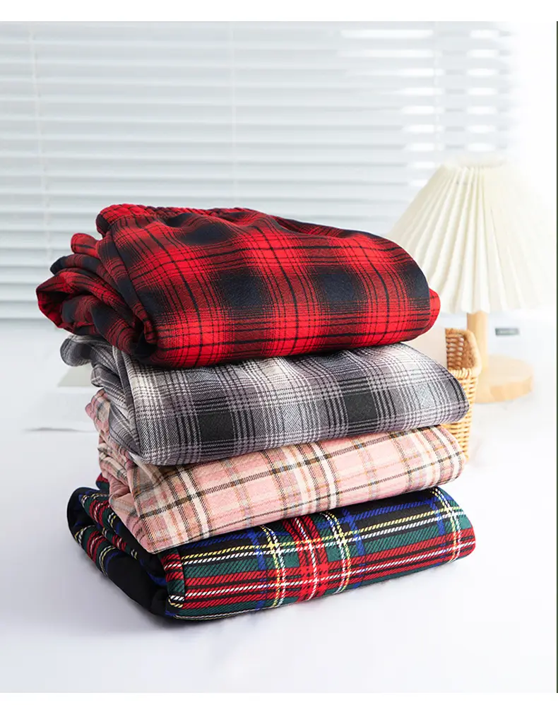 Women Plaid Velvet Pants Autumn Winter Warm Outerwear — feature 25