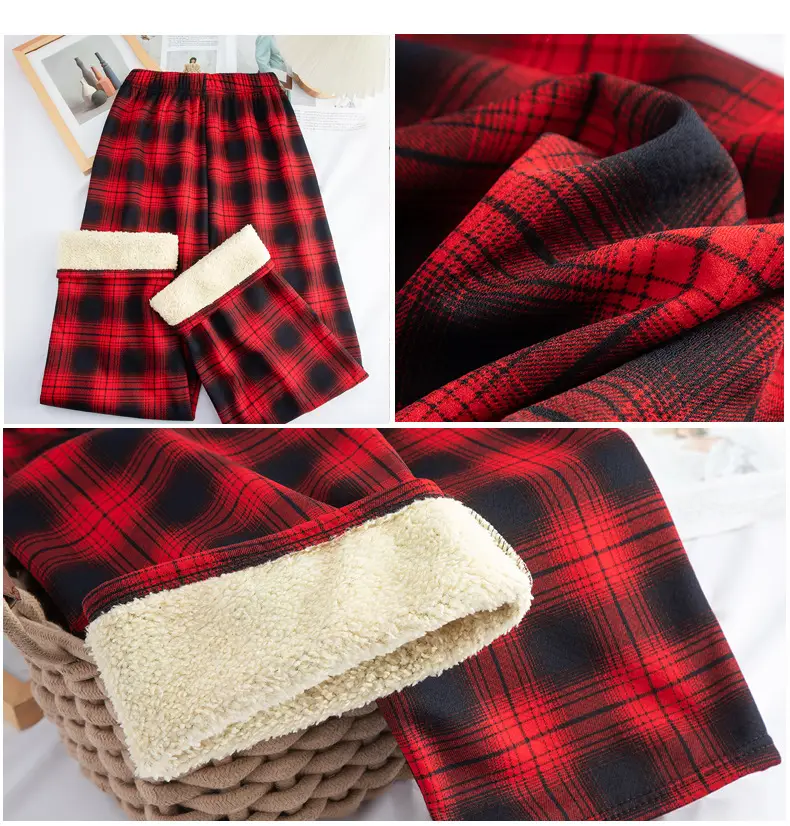 Women Plaid Velvet Pants Autumn Winter Warm Outerwear — feature 29