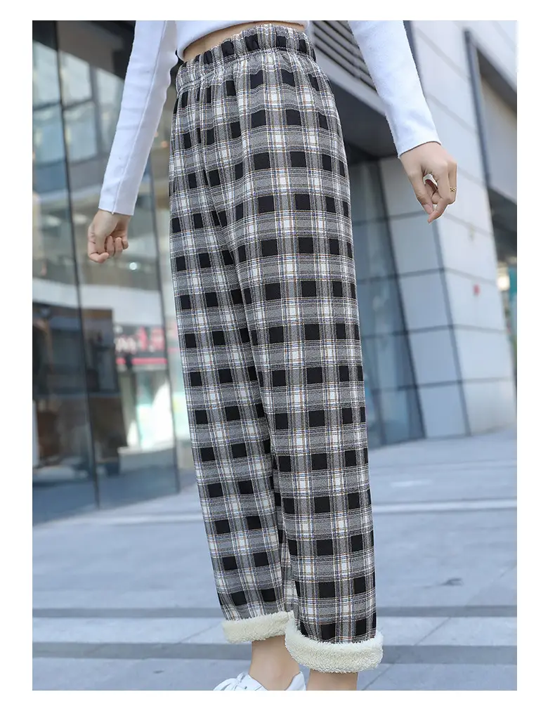 Women Plaid Velvet Pants Autumn Winter Warm Outerwear — feature 5