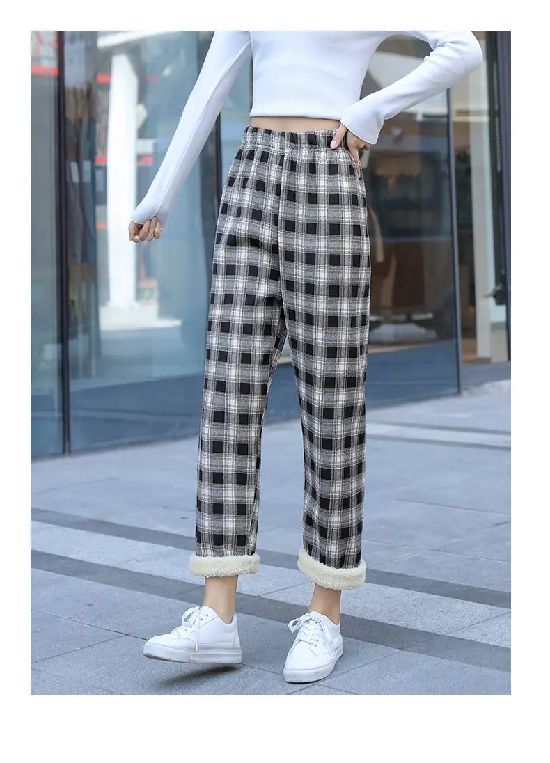 Women Plaid Velvet Pants Autumn Winter Warm Outerwear — feature 6