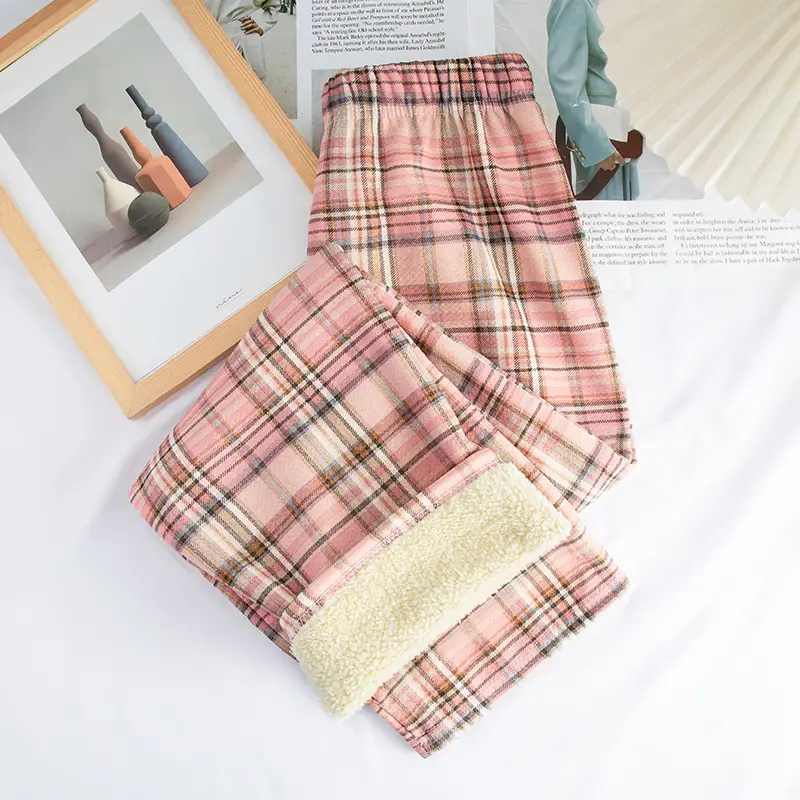 Women Plaid Velvet Pants Autumn Winter Warm Outerwear - Image 10