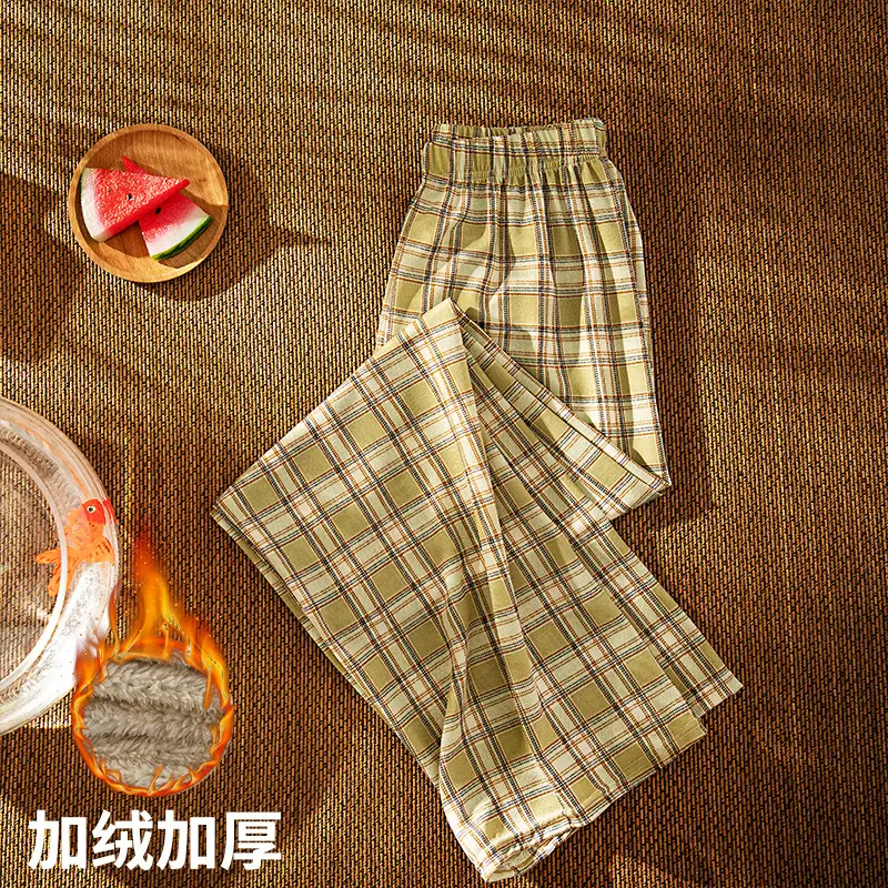 Women Plaid Velvet Pants Autumn Winter Warm Outerwear - Image 16