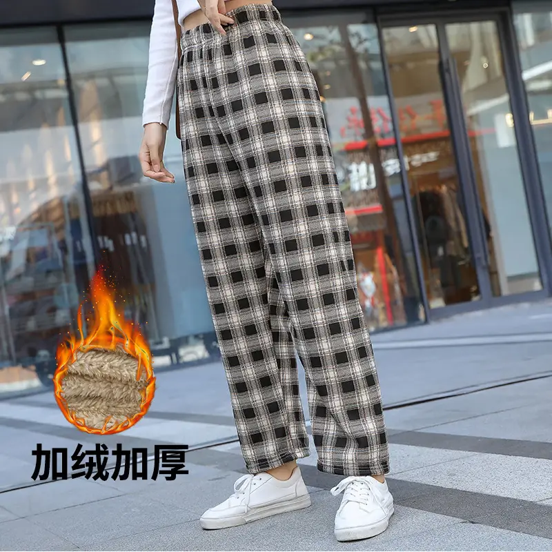 Women Plaid Velvet Pants Autumn Winter Warm Outerwear - Image 2