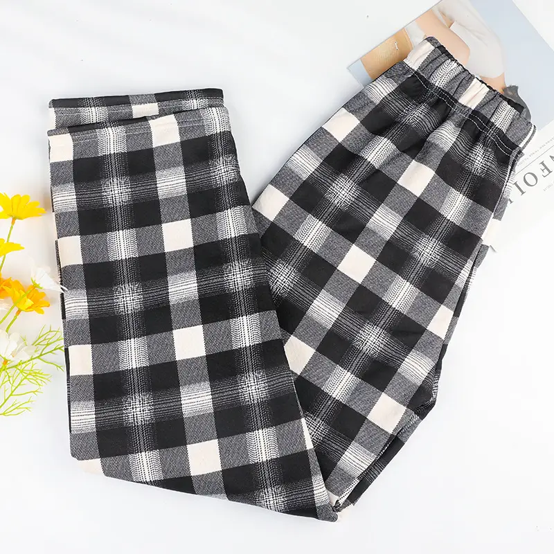 Women Plaid Velvet Pants Autumn Winter Warm Outerwear - Image 3