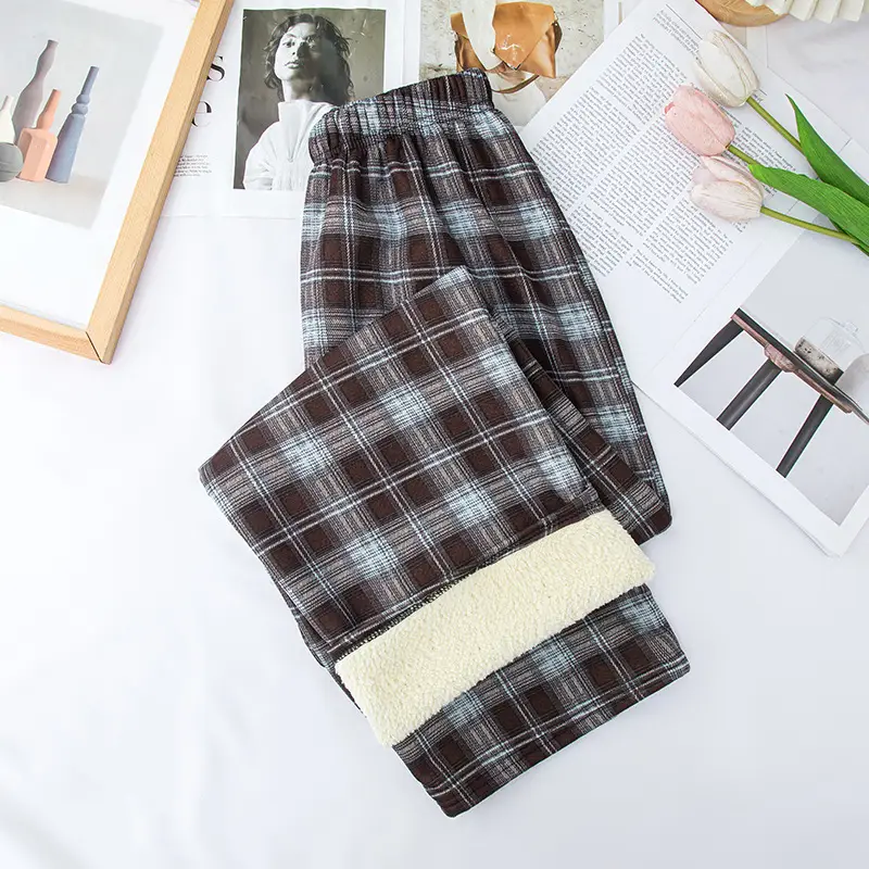 Women Plaid Velvet Pants Autumn Winter Warm Outerwear - Image 5