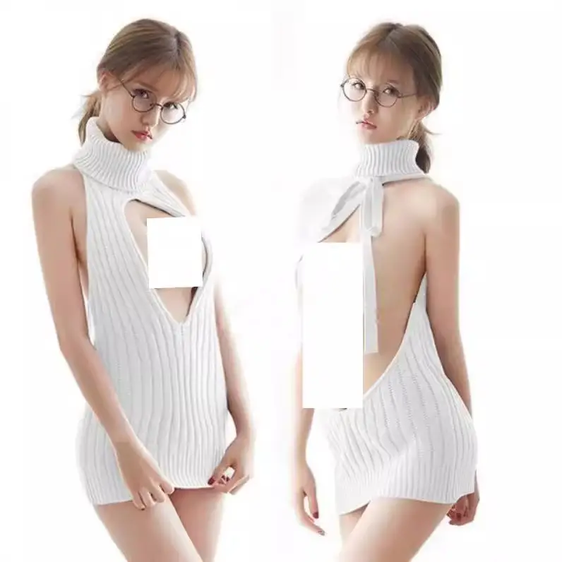Women's Open Back Knit Vest Grey Lace-Up Off Shoulder - Image 10