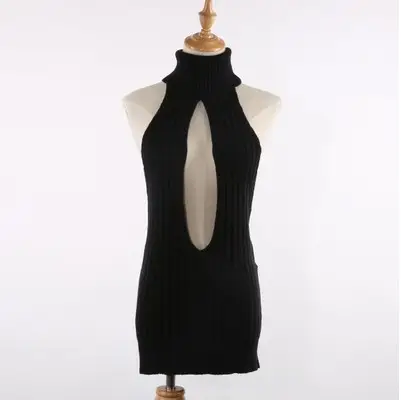 Women's Open Back Knit Vest Grey Lace-Up Off Shoulder - Image 4