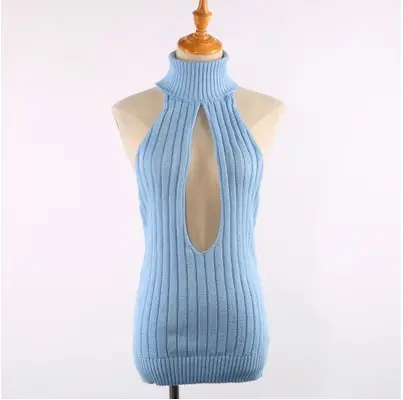 Women's Open Back Knit Vest Grey Lace-Up Off Shoulder - Image 5