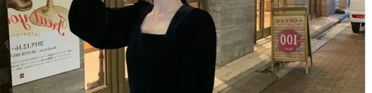Black Velvet Square Neck Mid-Length Dress for Women — feature 16