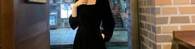Black Velvet Square Neck Mid-Length Dress for Women — feature 24