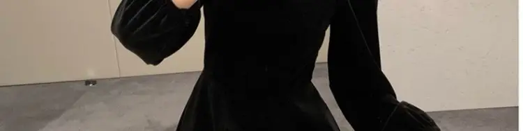Black Velvet Square Neck Mid-Length Dress for Women — feature 29