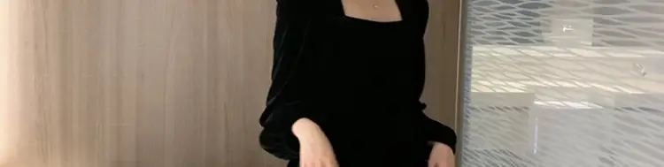 Black Velvet Square Neck Mid-Length Dress for Women — feature 41