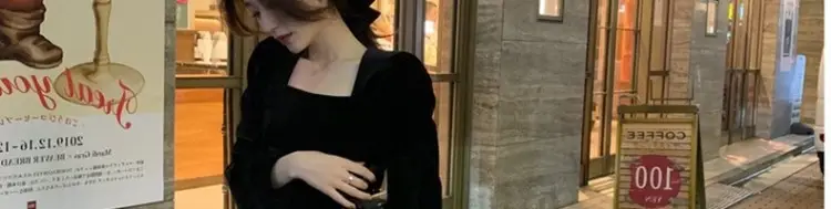 Black Velvet Square Neck Mid-Length Dress for Women — feature 46