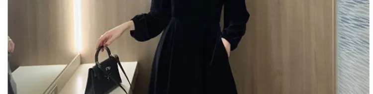 Black Velvet Square Neck Mid-Length Dress for Women — feature 6