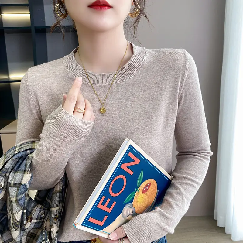 Women Blue Round Neck Long Sleeve Sweater 2024 - Image 17