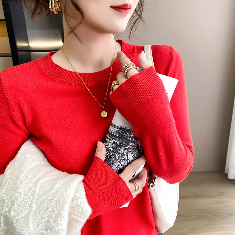 Women Blue Round Neck Long Sleeve Sweater 2024 - Image 18