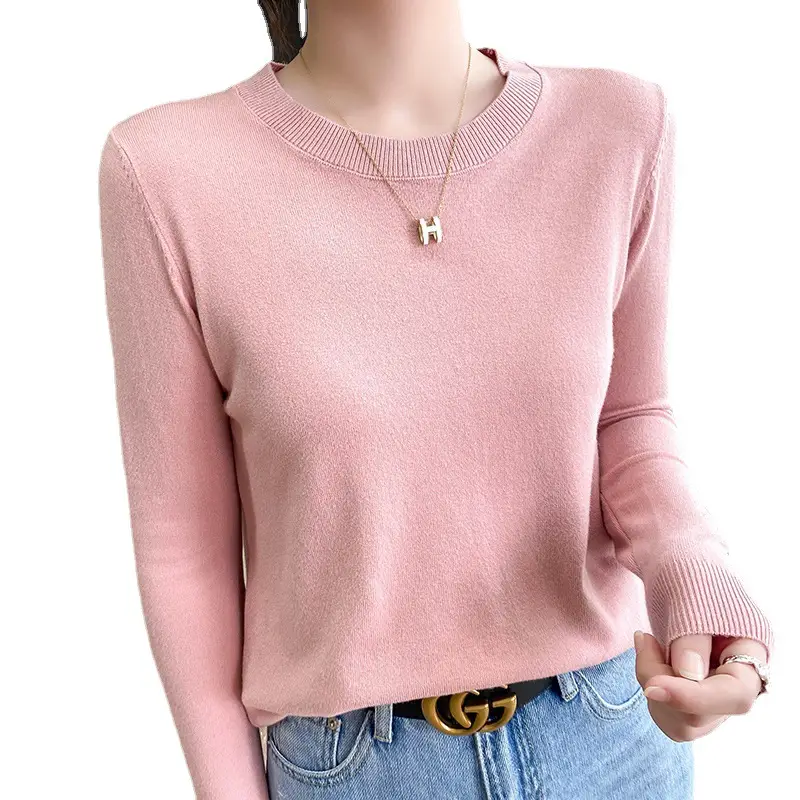 Women Blue Round Neck Long Sleeve Sweater 2024 - Image 21