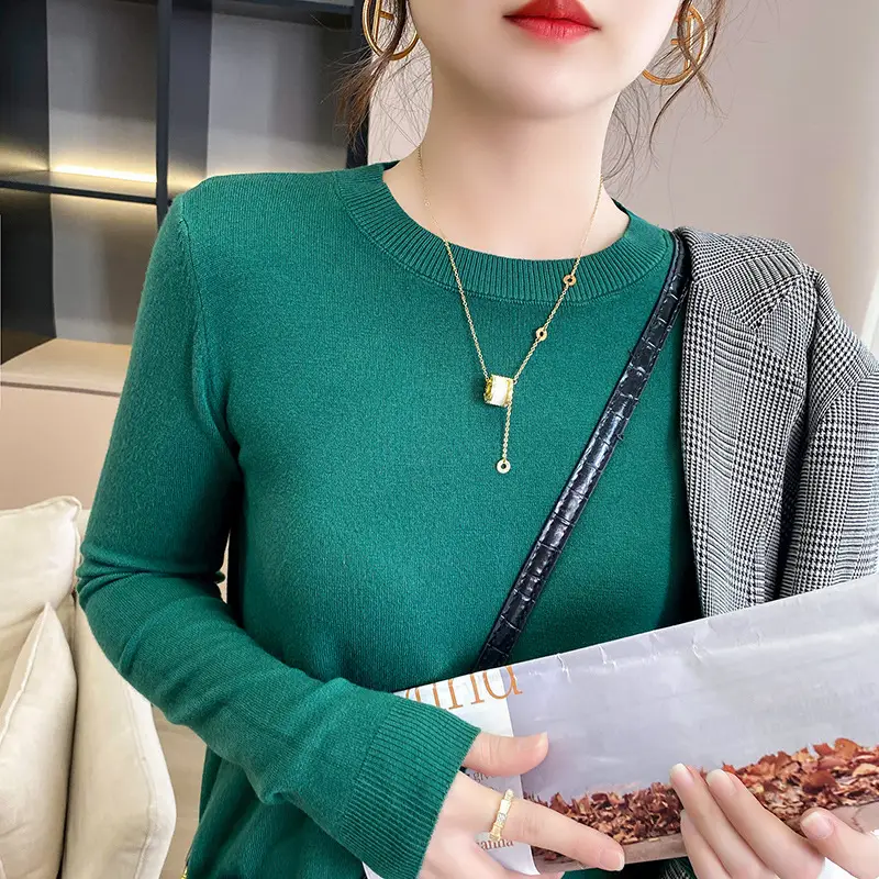 Women Blue Round Neck Long Sleeve Sweater 2024 - Image 10
