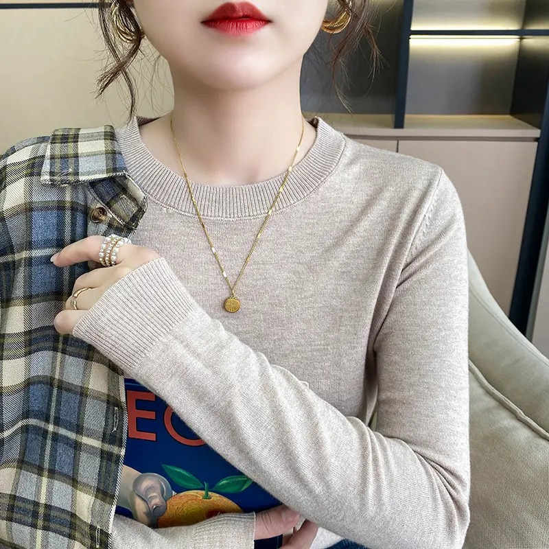 Women Blue Round Neck Long Sleeve Sweater 2024 - Image 13