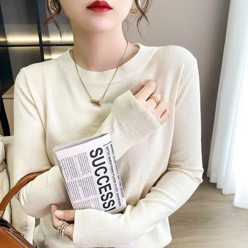 Women Blue Round Neck Long Sleeve Sweater 2024 - Image 15