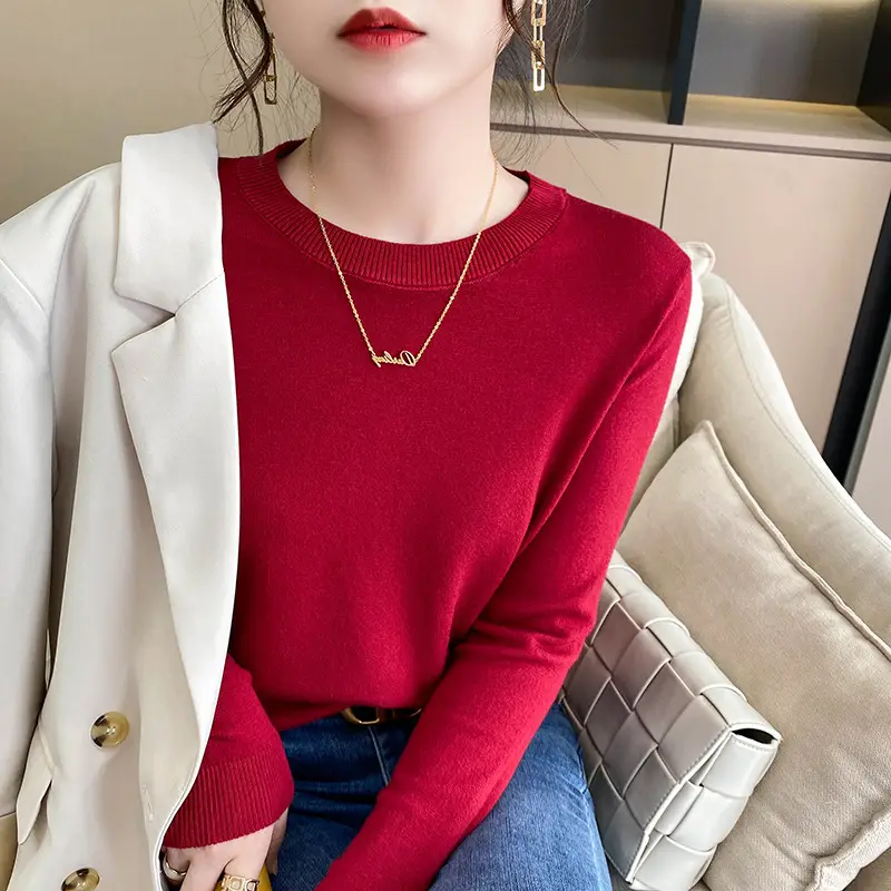 Women Blue Round Neck Long Sleeve Sweater 2024 - Image 16