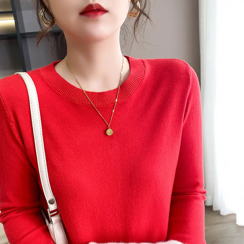Women Blue Round Neck Long Sleeve Sweater 2024 - Image 7