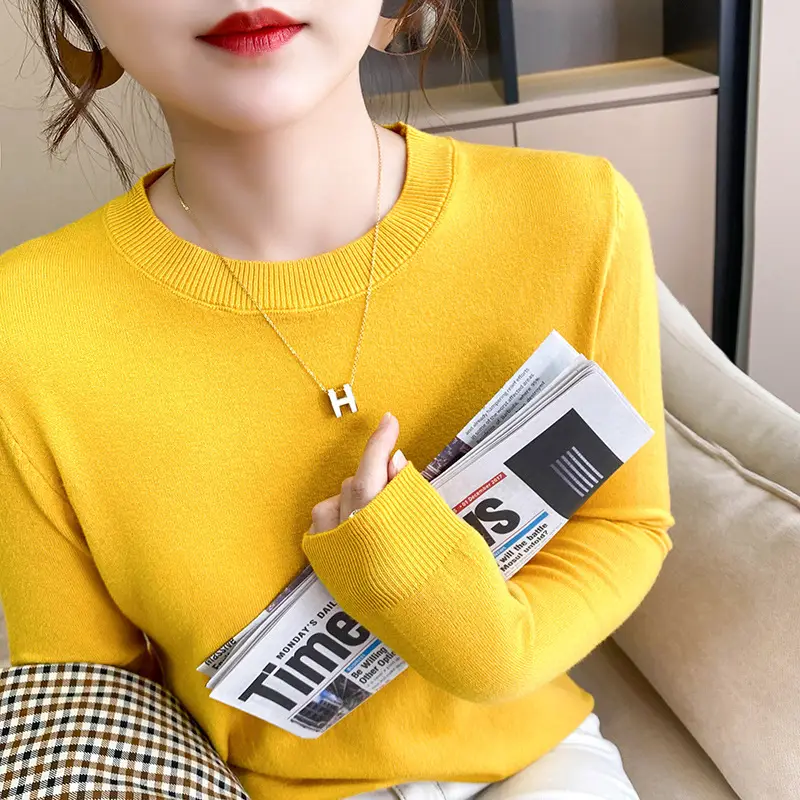 Women Blue Round Neck Long Sleeve Sweater 2024 - Image 8