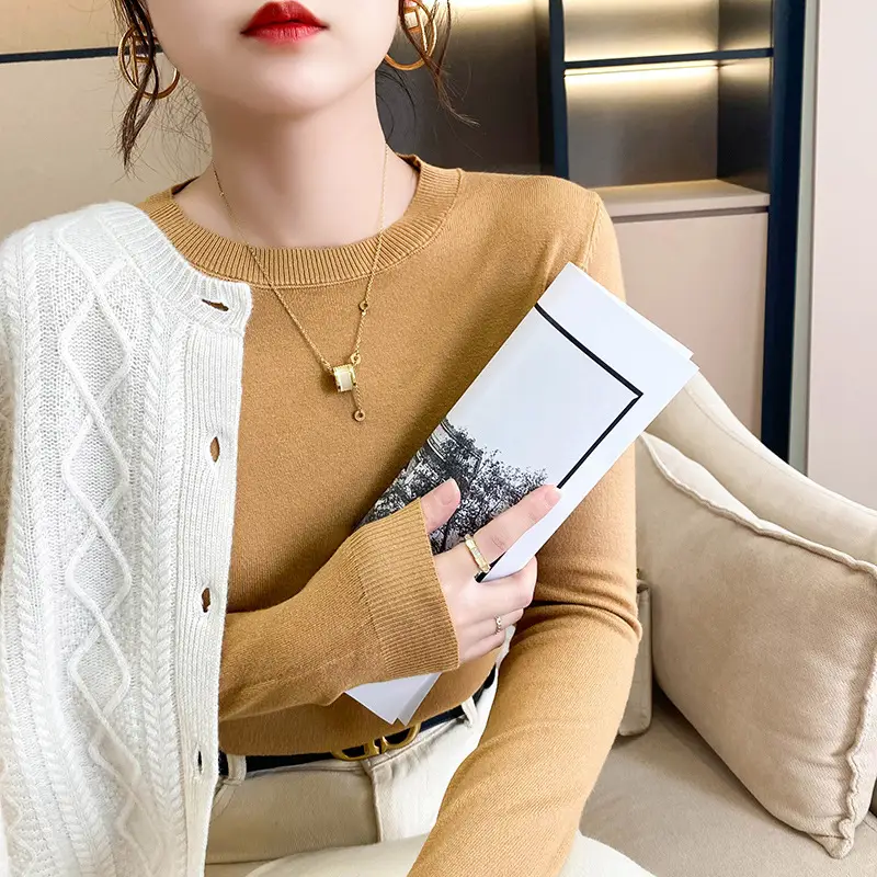 Women Blue Round Neck Long Sleeve Sweater 2024 - Image 9