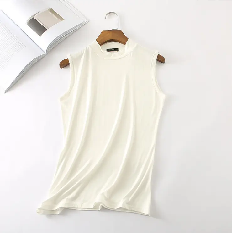 Spring Sleeveless Half High Collar Vest Shirt Grey Large - Image 3