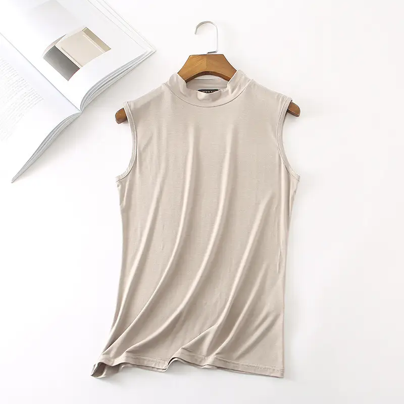 Spring Sleeveless Half High Collar Vest Shirt Grey Large - Image 5
