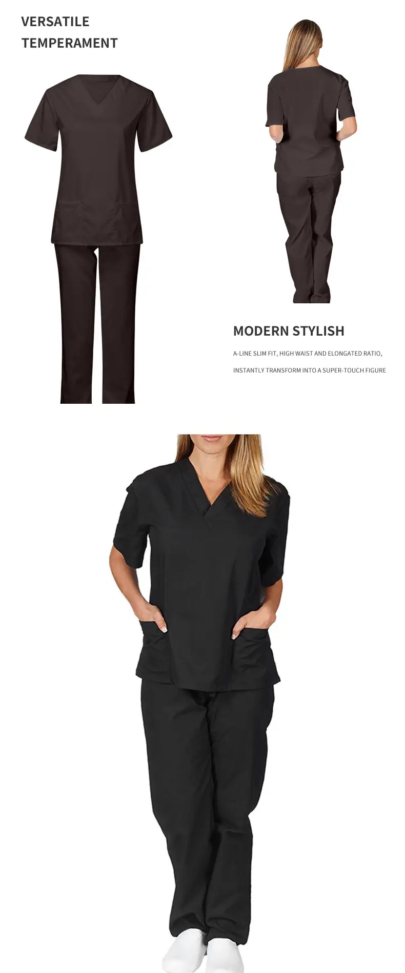 Nursing Work Uniform Women V-Neck Pants Set Tan — feature 13
