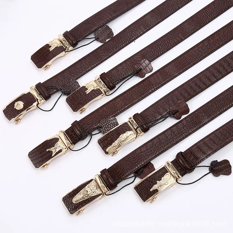 Men's Black Croc Leather Belt with Automatic Buckle - Image 2