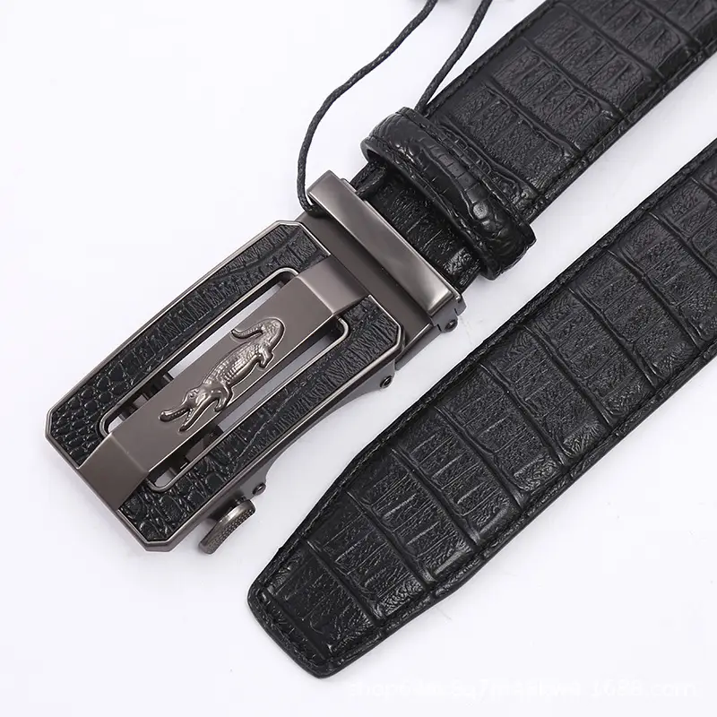 Men's Black Croc Leather Belt with Automatic Buckle - Image 4