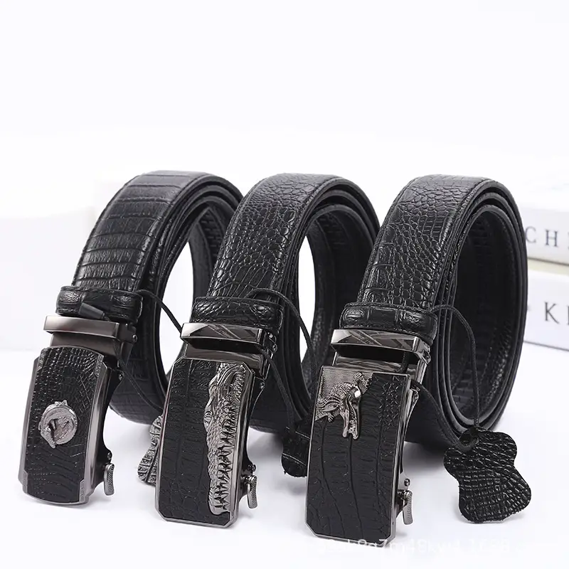 Men's Black Croc Leather Belt with Automatic Buckle - Image 6