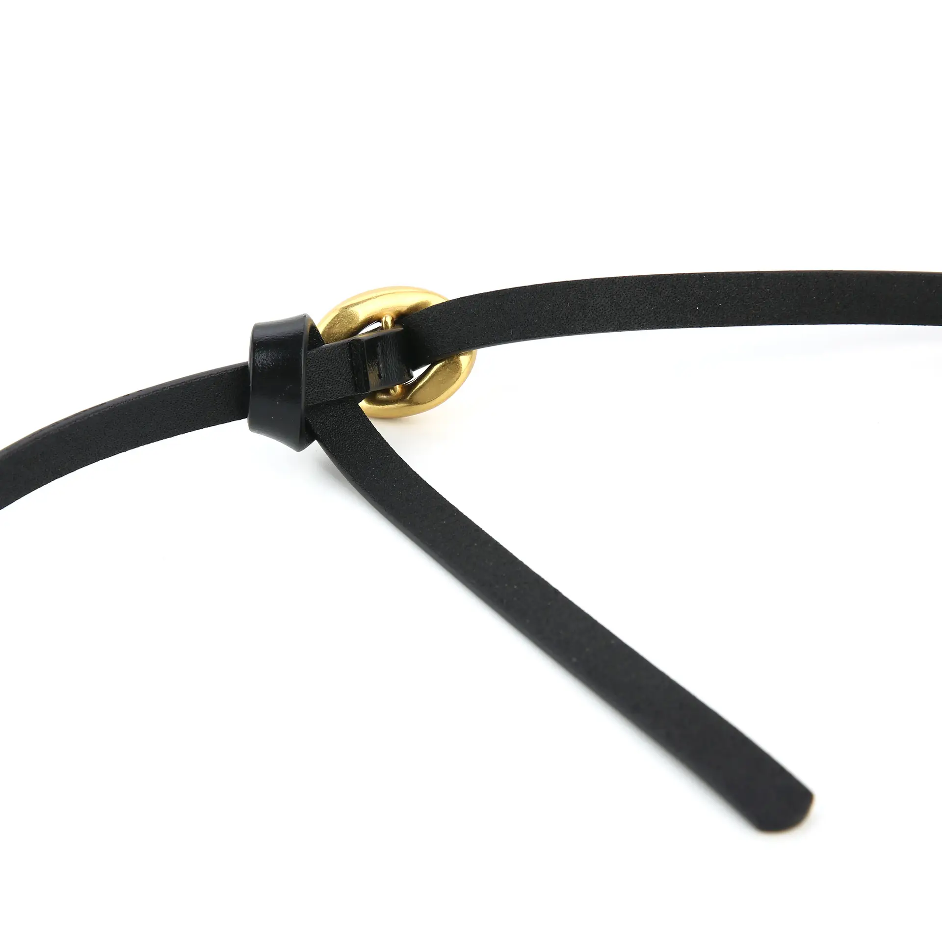 Women's Black Adjustable Cowhide Belt with Gold Clasp - Image 10