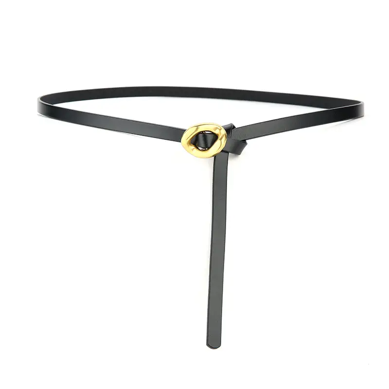 Women's Black Adjustable Cowhide Belt with Gold Clasp - Image 3