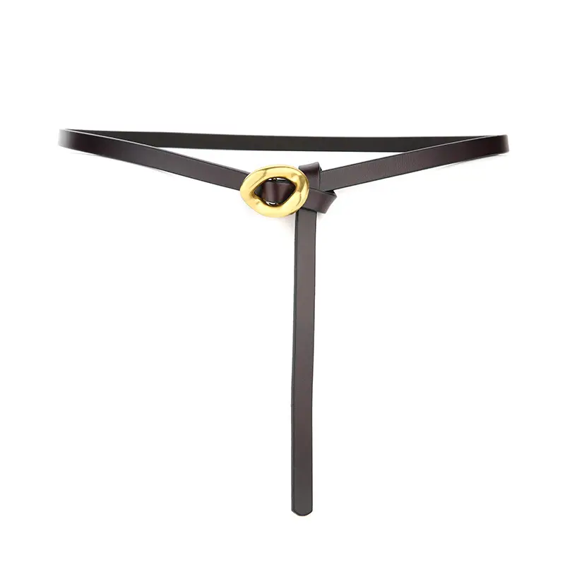 Women's Black Adjustable Cowhide Belt with Gold Clasp - Image 5