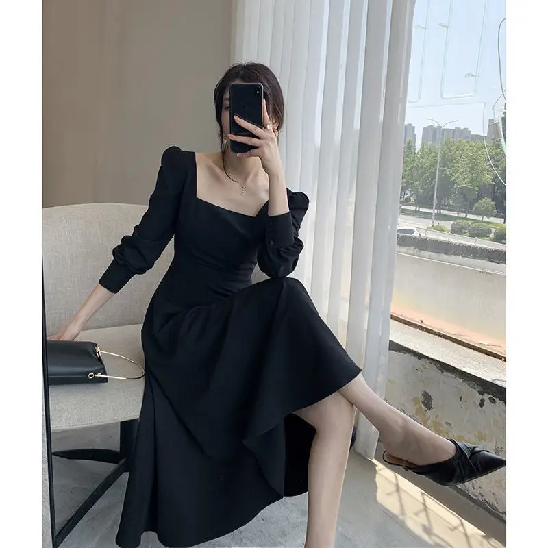 Black Long Sleeve French Style Dress for Women 2025
