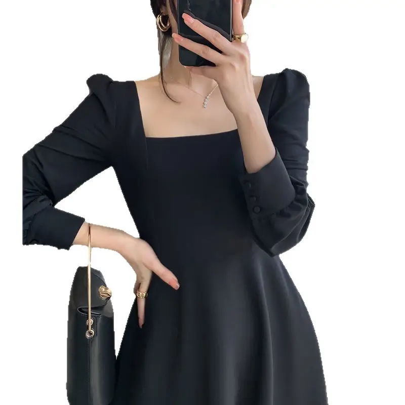 Black Long Sleeve French Style Dress for Women 2025