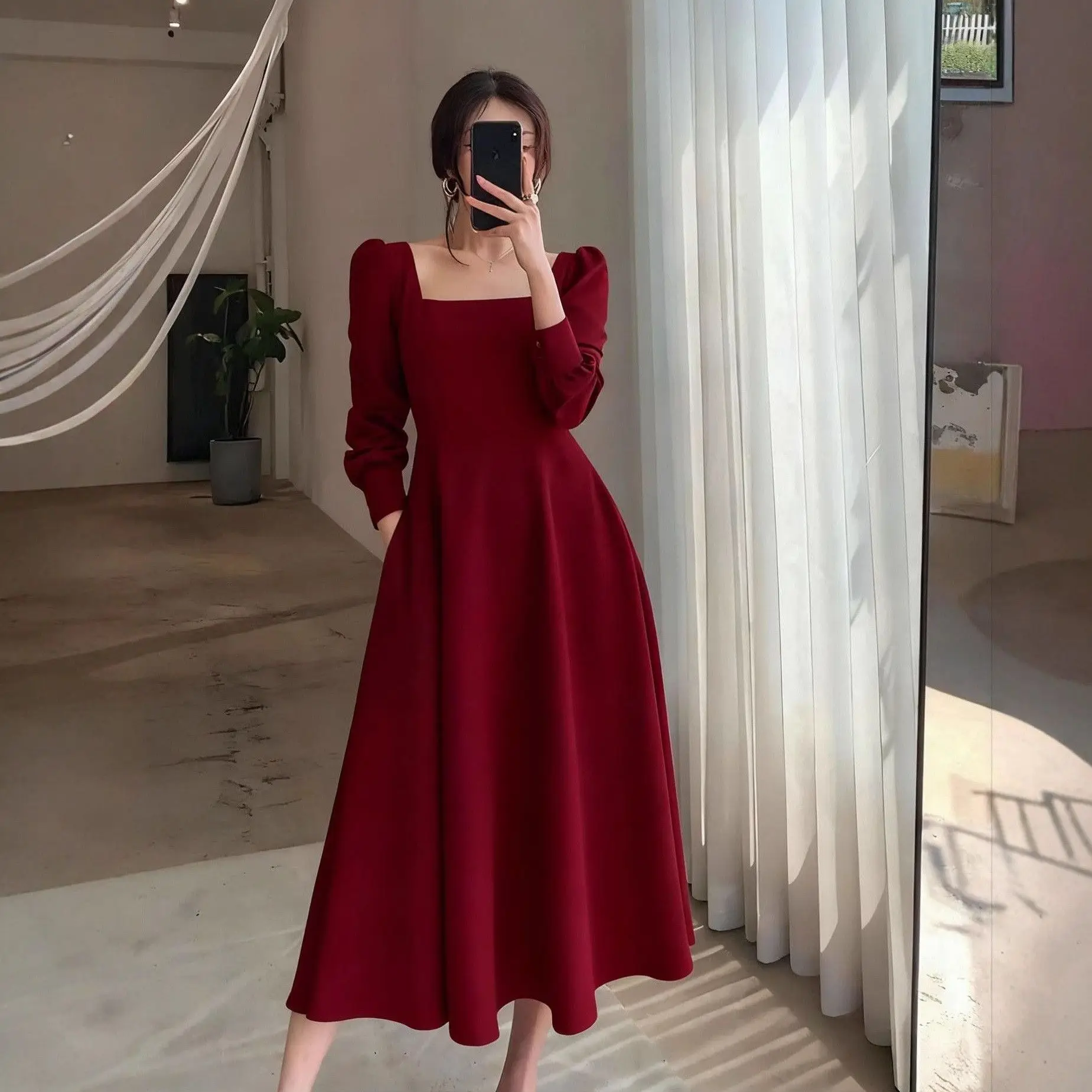 Black Long Sleeve French Style Dress for Women 2025